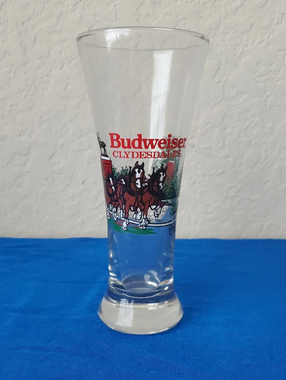 VTG 1991 Budweiser Pilsner Glass with Red Clydesdales Graphic